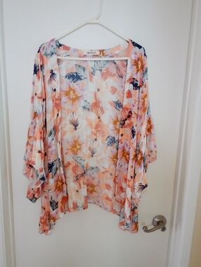 Rip Curl Peach Floral Sheer Open Front Top